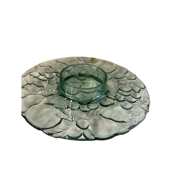 Indiana Glass Chip Dip Tray Madeira Green Raised Fruit Pattern 13” Platter Box - Picture 9 of 11